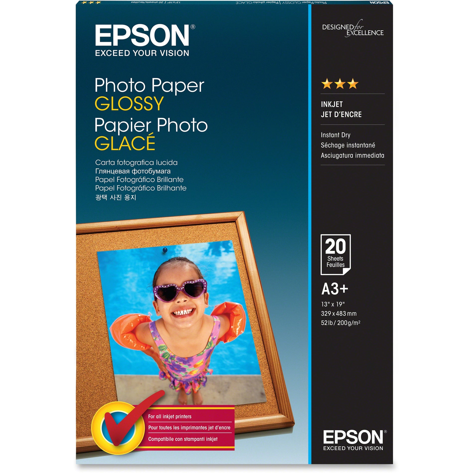 Epson S041143 Glossy Finish Photo Paper, Perfect for Reprints and Everyday Photos, True Photographic Images with Vivid, High-Quality Color, Quick Dry Surface