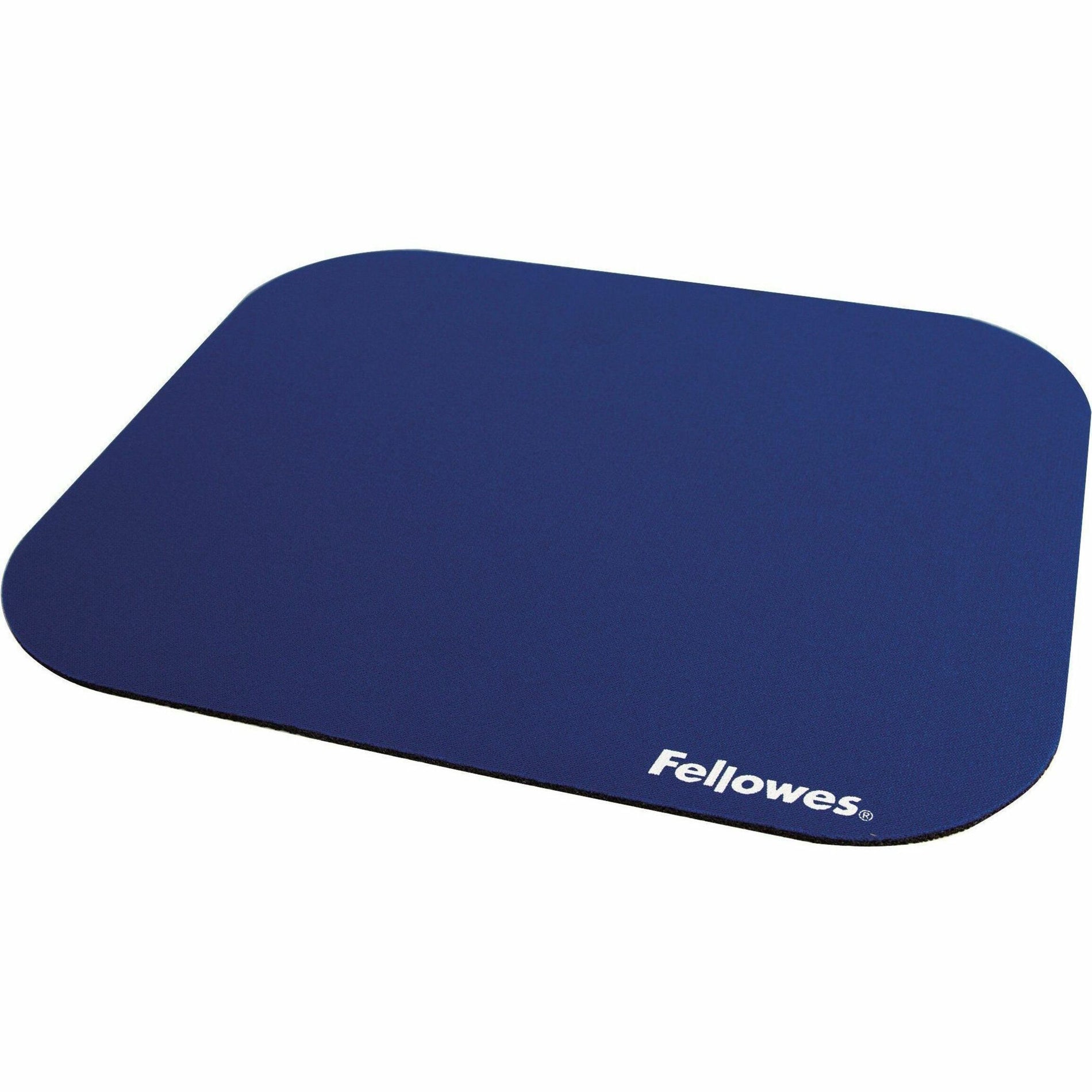 Fellowes mouse pad shown at an angle displaying thickness and non-slip base-alternate-image2