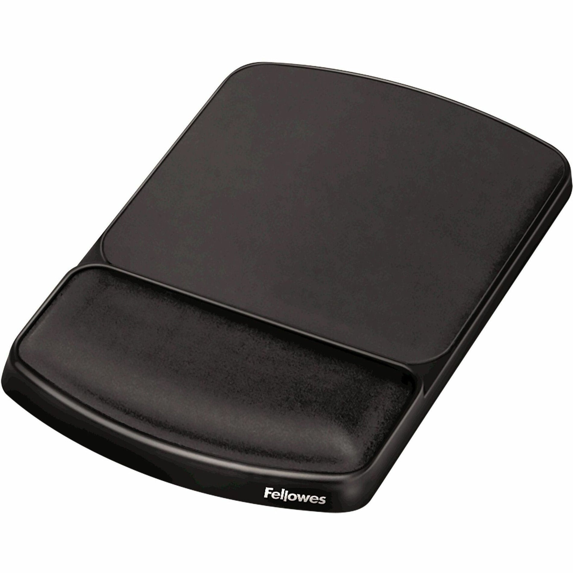 Angled view of Fellowes mouse pad showing elevated gel wrist rest design-alternate-image2