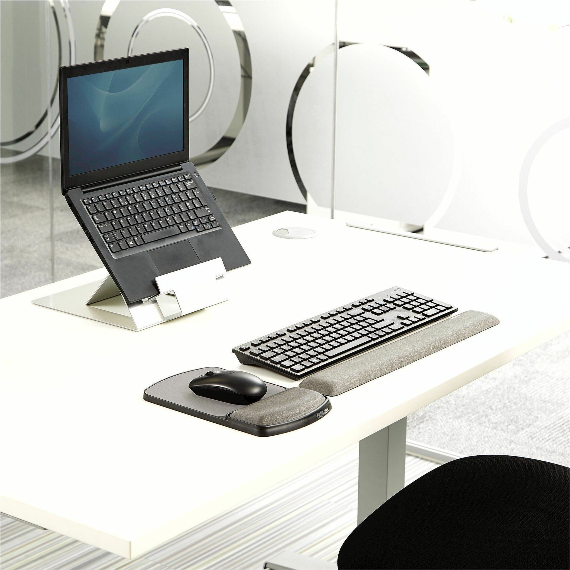 Wide view of Fellowes mouse pad in complete workspace setup-alternate-image8