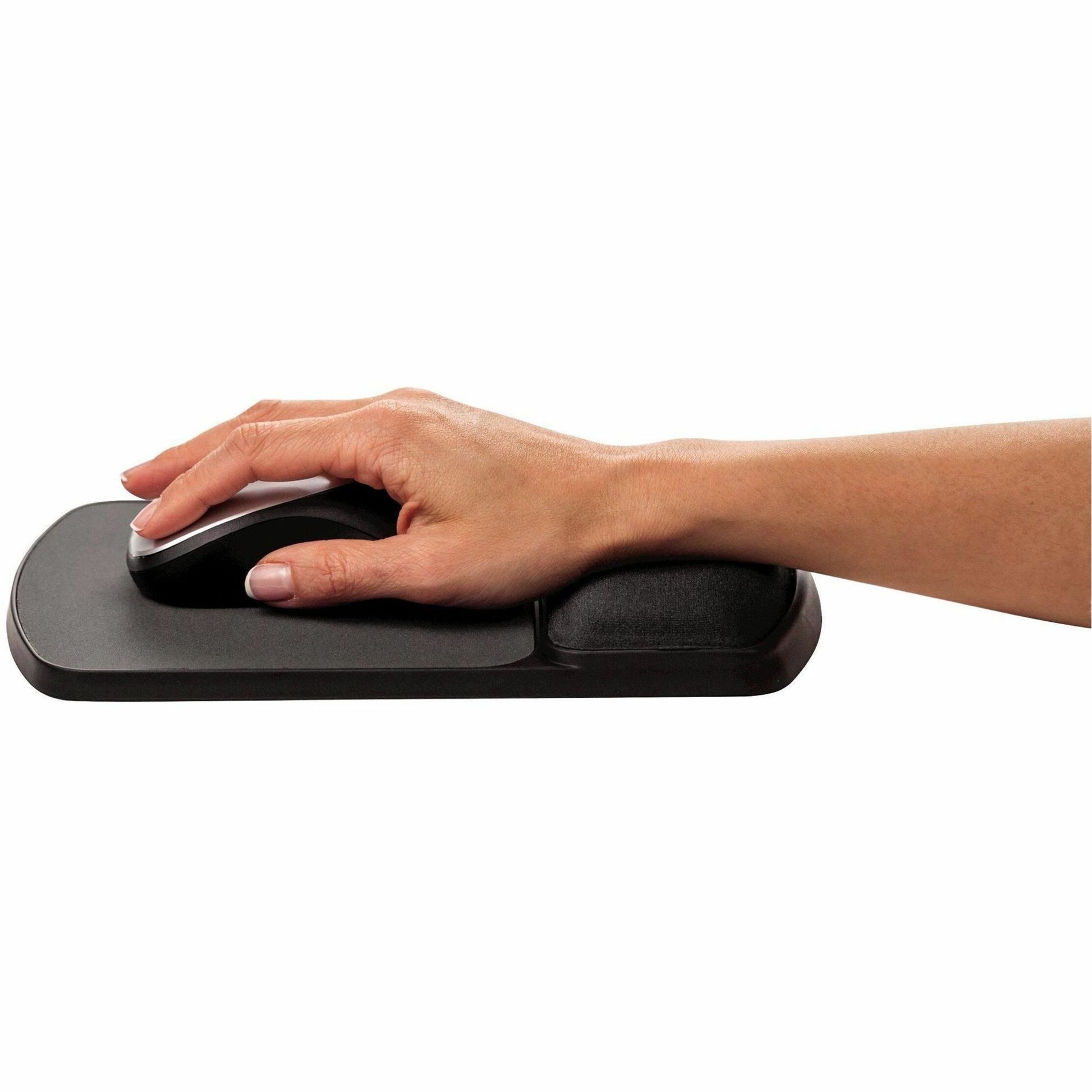 Side view showing ergonomic wrist positioning on Fellowes mouse pad-alternate-image4