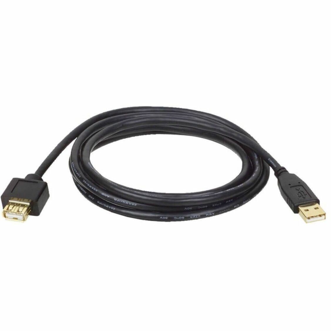 Full length view of coiled 6-foot Tripp Lite USB 2.0 extension cable showing both connectors-alternate-image2