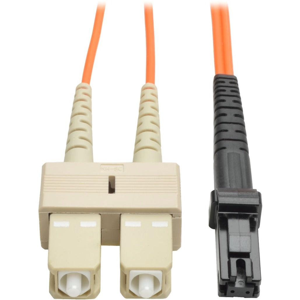 Tripp Lite 10-ft fiber optic cable with MTRJ and SC connectors showing orange cable jacket and detailed connector ends-alternate-image1