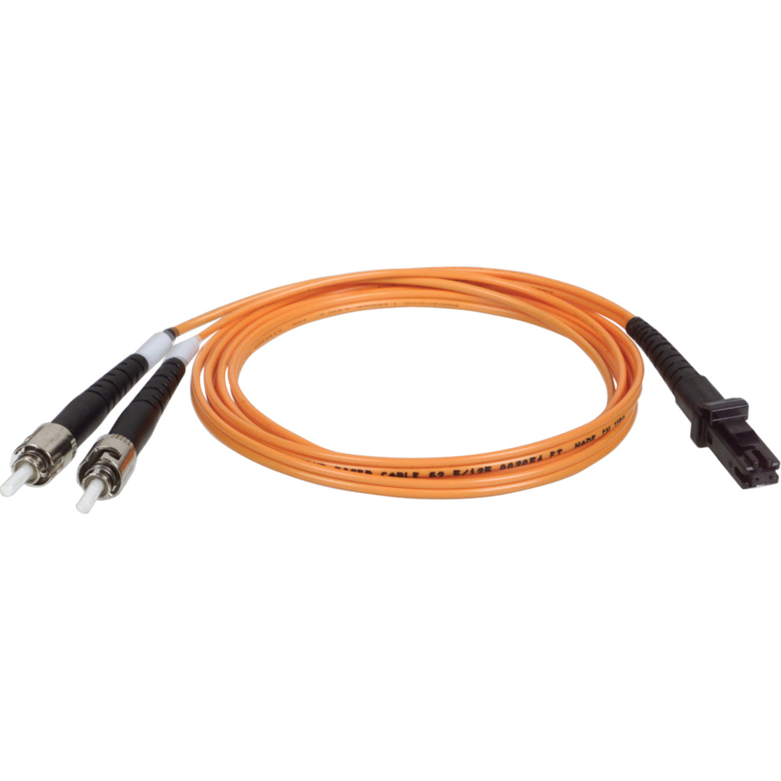 3-foot orange duplex multimode fiber optic cable with MTRJ connector on one end and dual ST connectors on the other end-alternate-image1