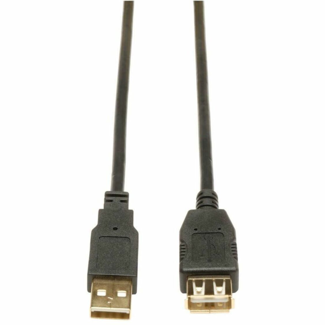 Close-up view of Tripp Lite USB 2.0 extension cable showing gold-plated male and female connectors-alternate-image1