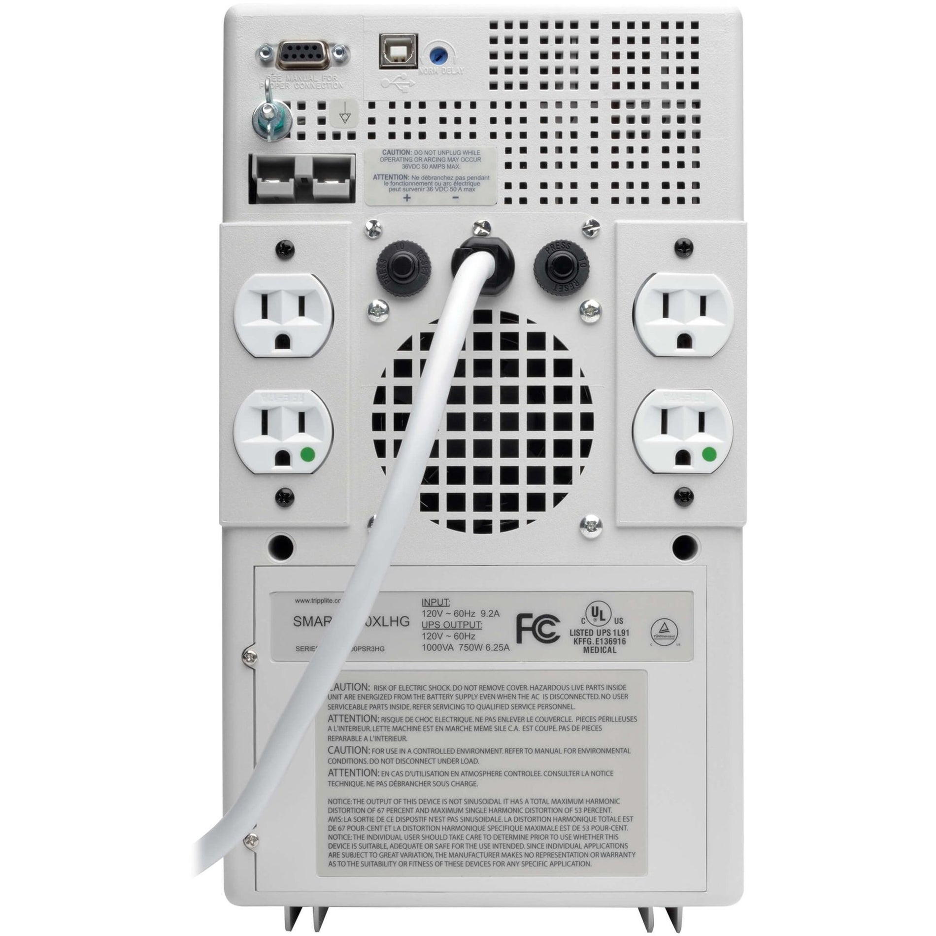 Tripp Lite by Eaton SmartPro 120V 1kVA 750W Medical-Grade Line-Interactive Tower UPS, 4 Outlets, Full Isolation, Expandable Runtime (SMART1200XLHG)