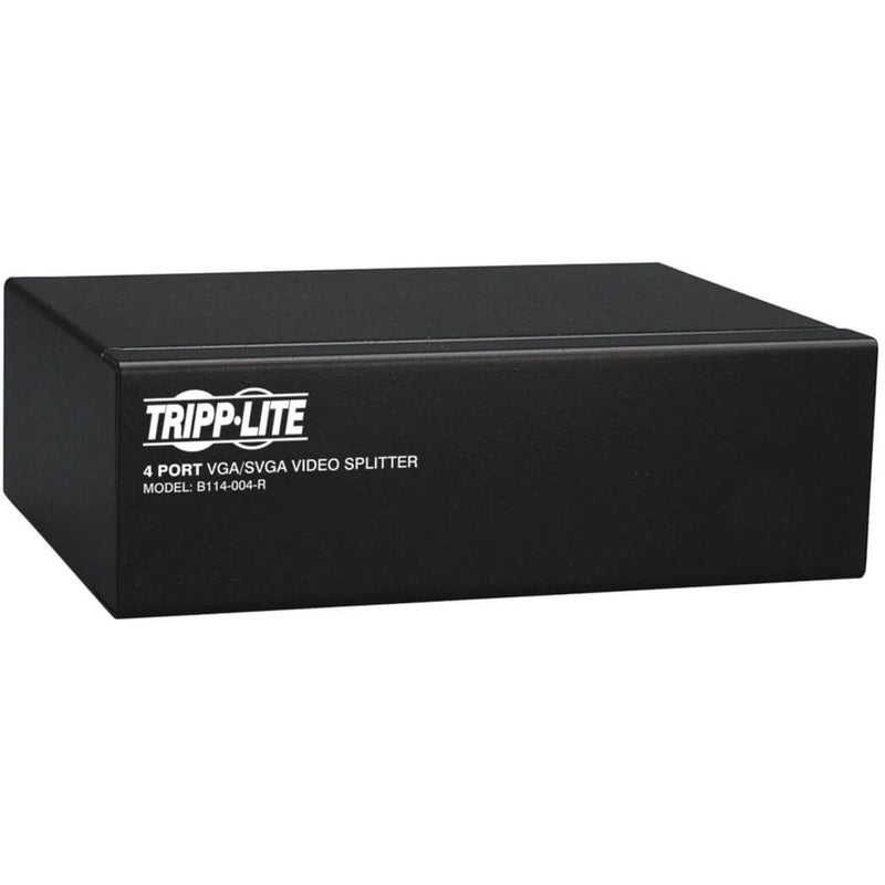 Front view of Tripp Lite B114-004-R 4-Port VGA/SVGA Video Splitter in black enclosure