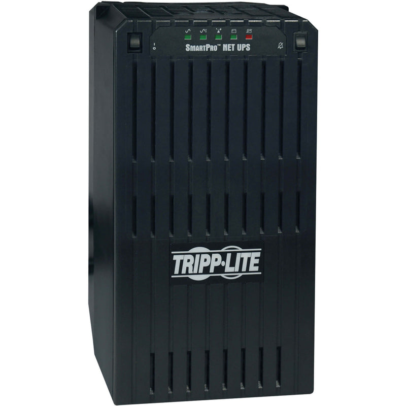 Front view of Tripp Lite SmartPro 2200VA UPS tower showing LED status indicators and ventilated design