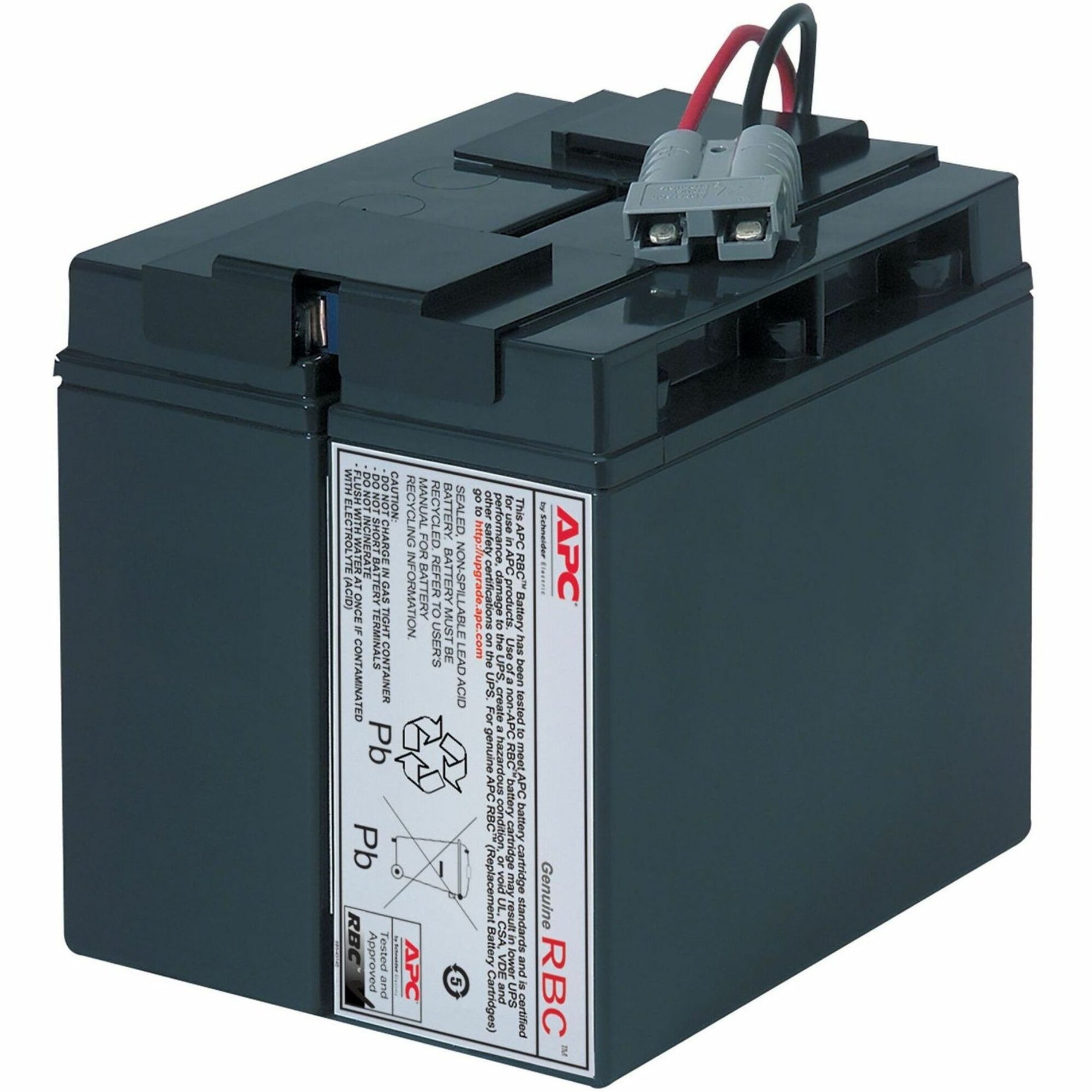 APC RBC7 replacement battery cartridge showing connector cables and information label-alternate-image1