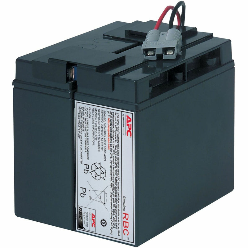 APC RBC7 replacement battery cartridge showing connector cables and information label