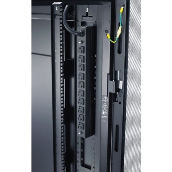 Detail view of APC PDU safety features and cable management system