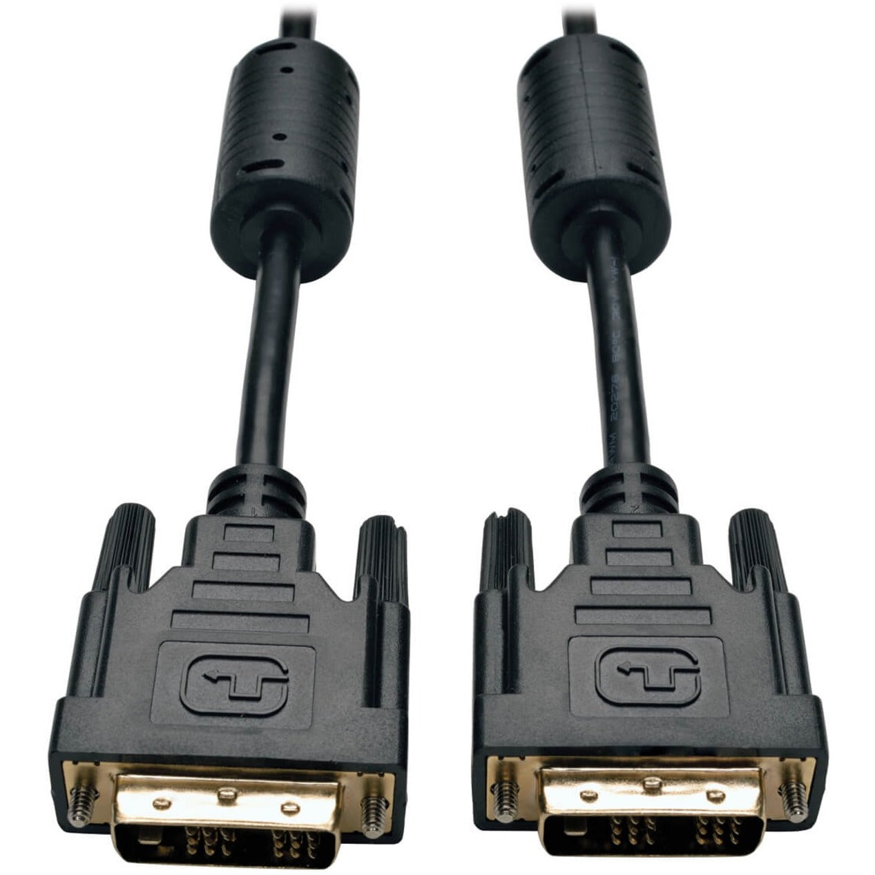 Close-up view of Tripp Lite DVI-D male connectors with gold-plated contacts and black molded housing-alternate-image1