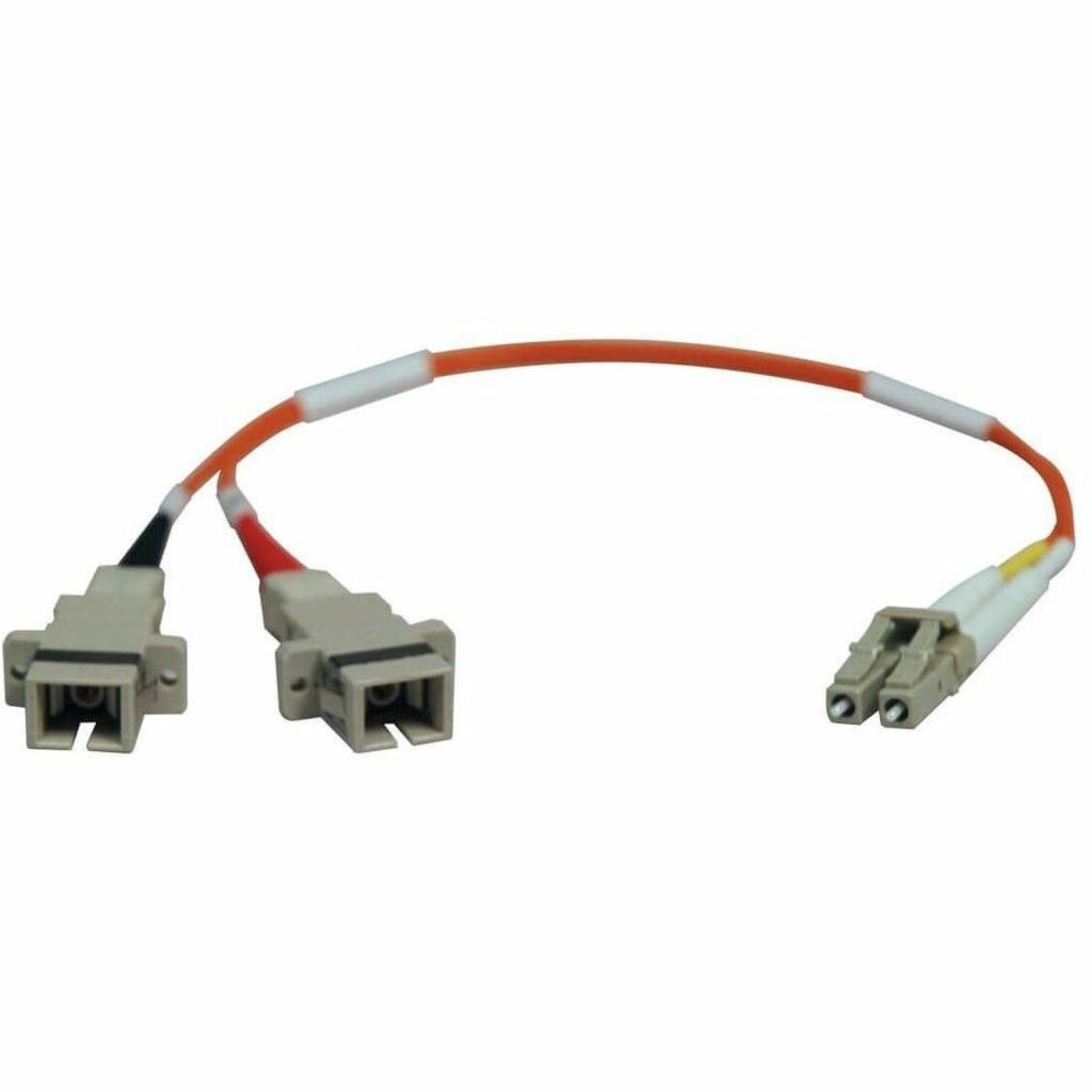 Tripp Lite N458-001-50 fiber optic adapter cable with LC male and SC female connectors, orange cable-alternate-image1