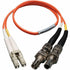 Full length view of orange Tripp Lite fiber optic adapter cable showing LC and ST connectors-alternate-image2