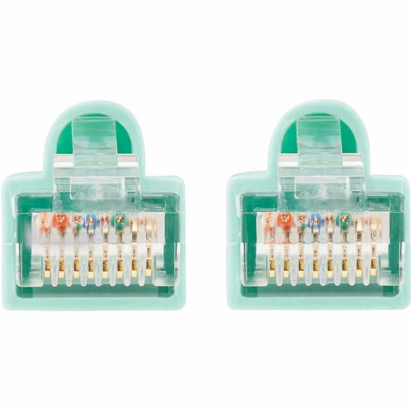 Detailed view of RJ-45 connector pin layout showing T568B wiring configuration