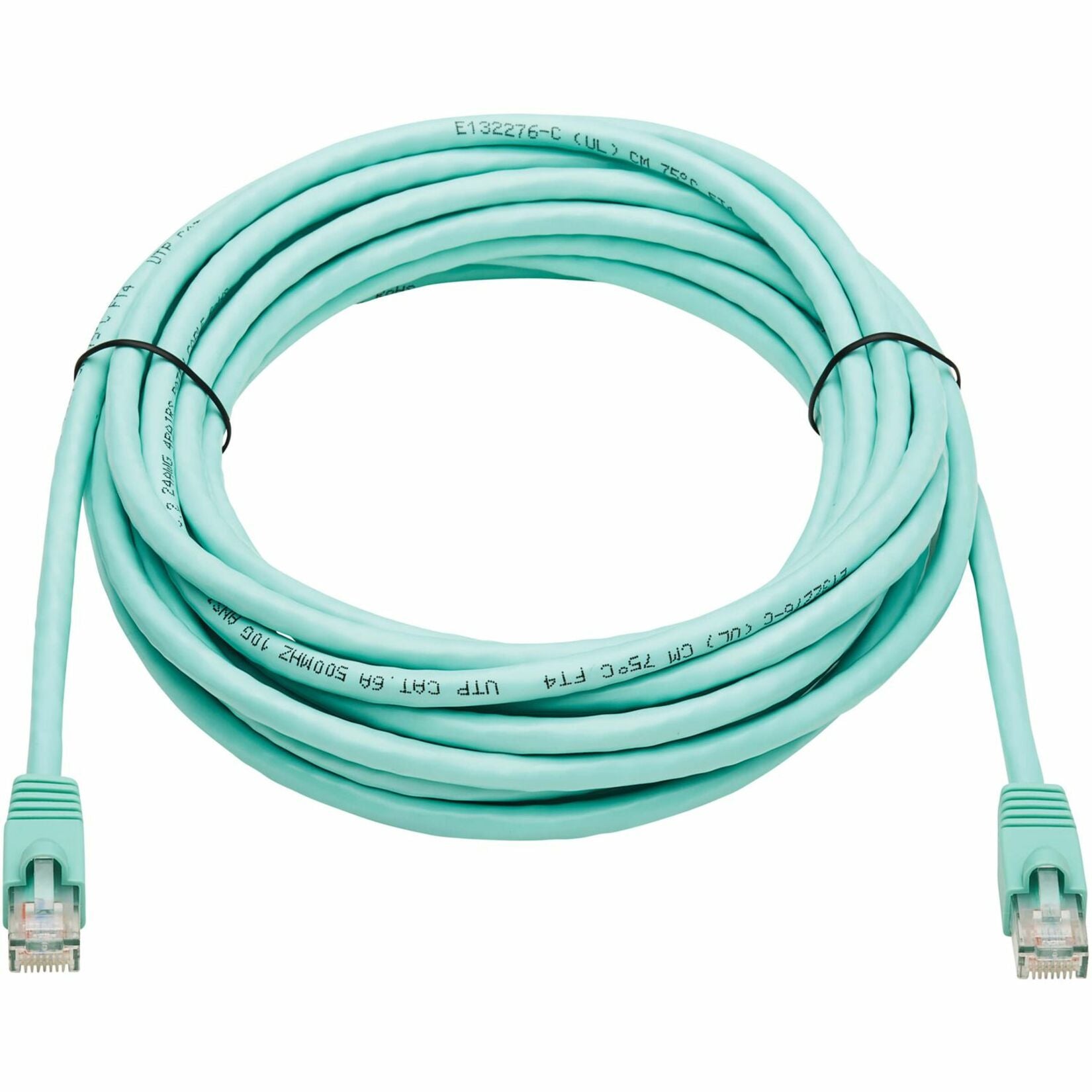 Full length view of 25-foot aqua Cat6a ethernet patch cable with snagless connectors-alternate-image2