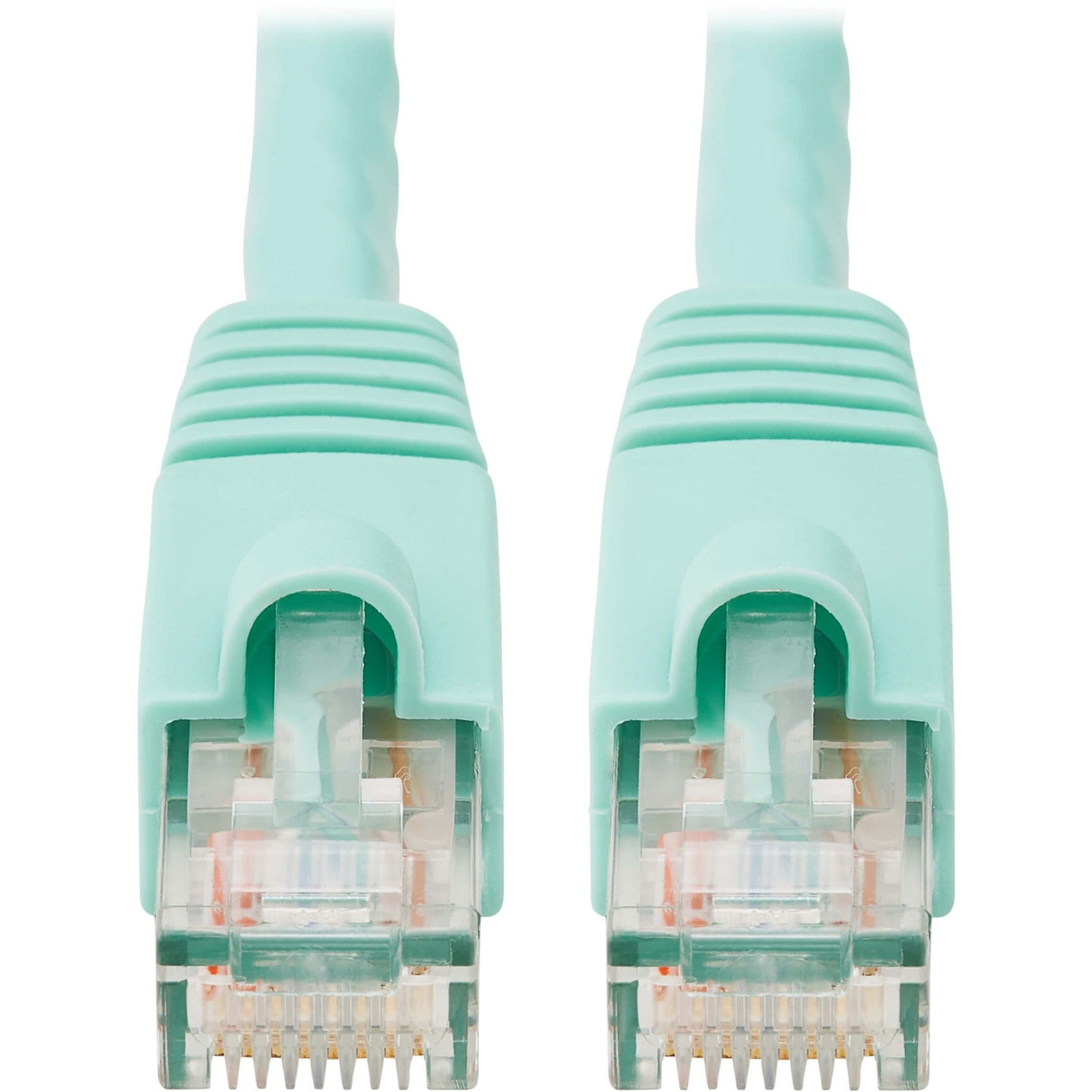 Close-up of aqua-colored RJ-45 connectors with snagless boots and visible gold-plated pins-alternate-image1