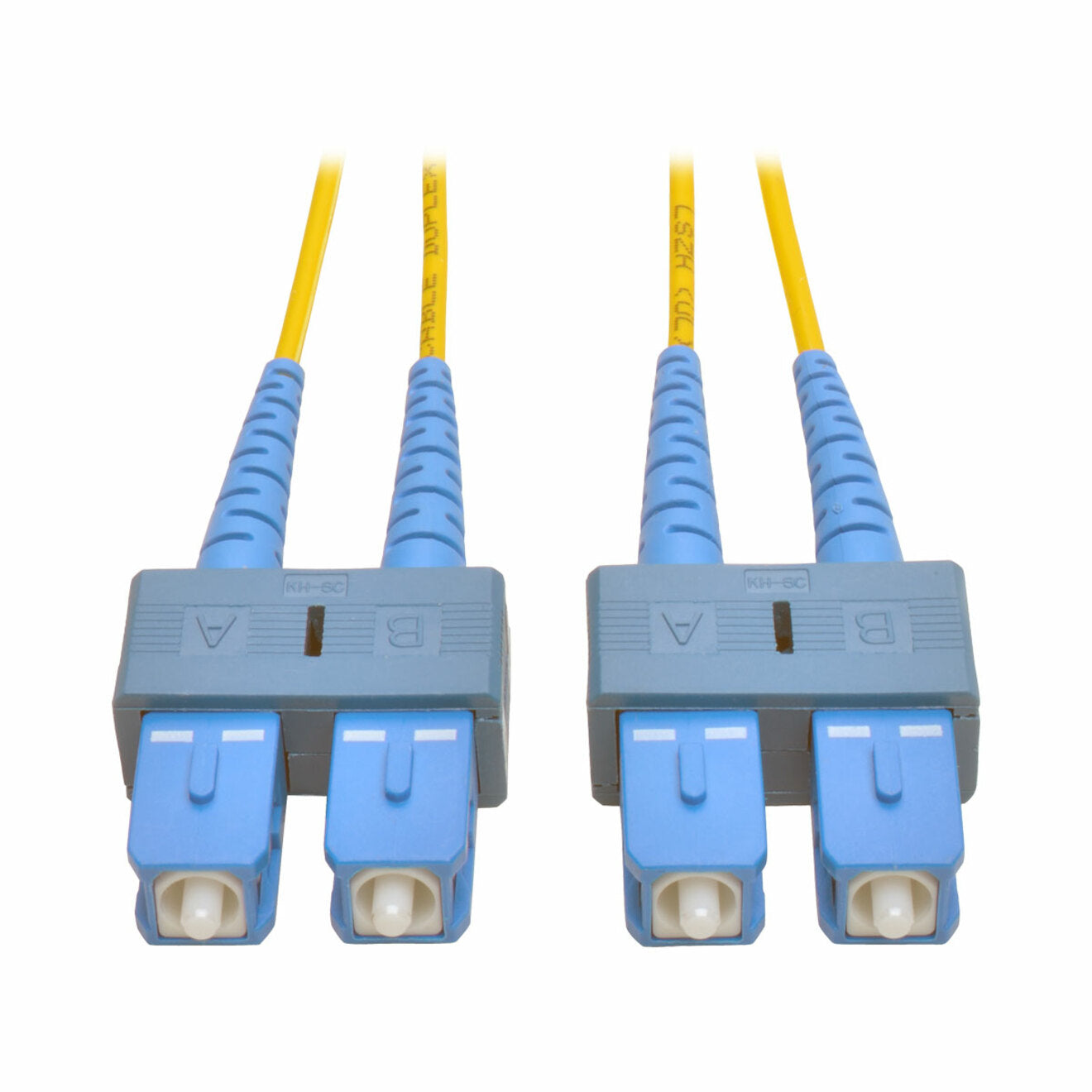 Tripp Lite 15M duplex singlemode fiber patch cable with blue SC connectors and yellow cable jacket-alternate-image1