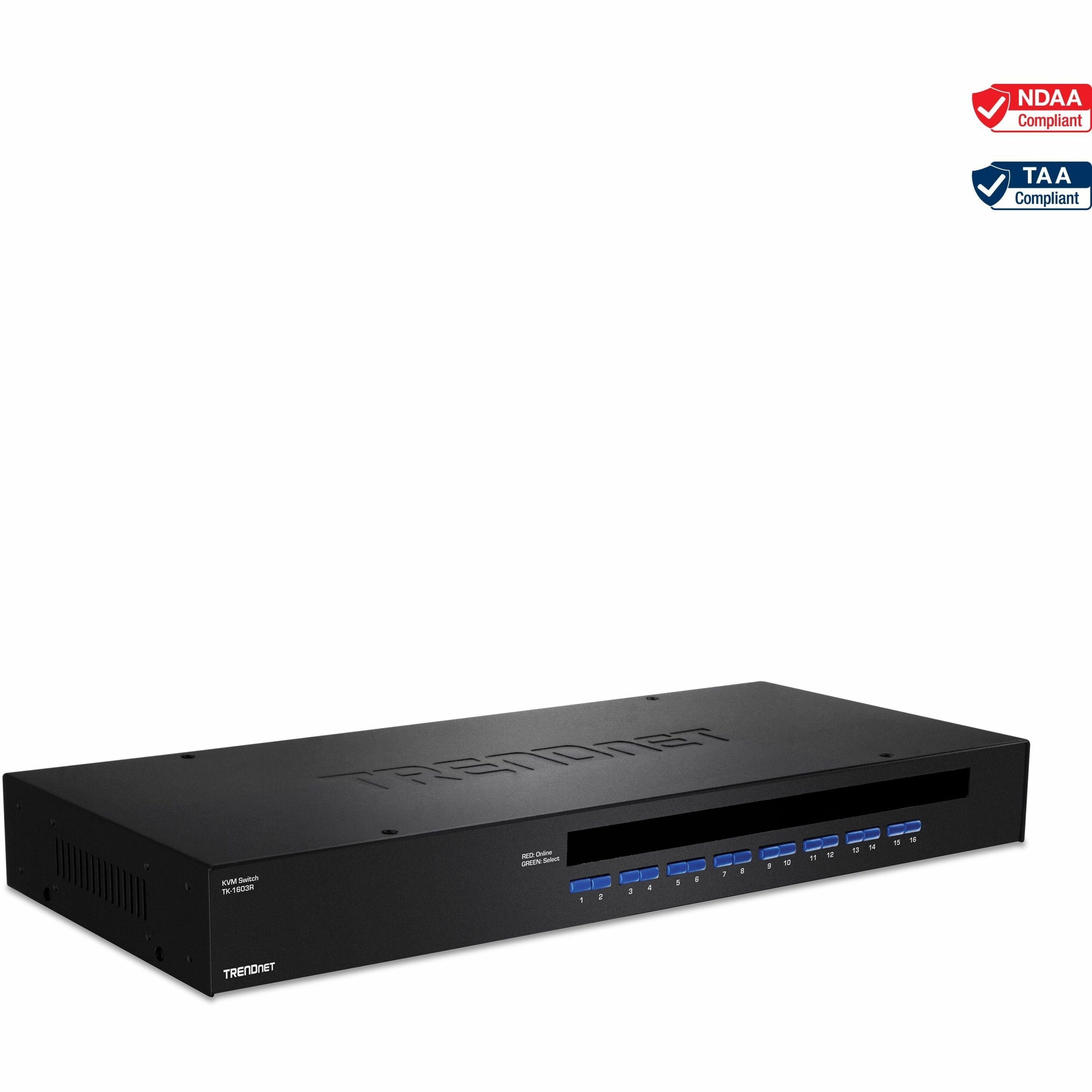 TRENDnet 16-Port Rack-Montage USB KVM-Switch VGA- und USB-Verbindung unterstützt USB und PS/2 Auto-Scan Geräteüberwachung akustisches Feedback Plug-and-Play Hot-Plug-fähig Rack-montierbar Schwarz TK-1603R