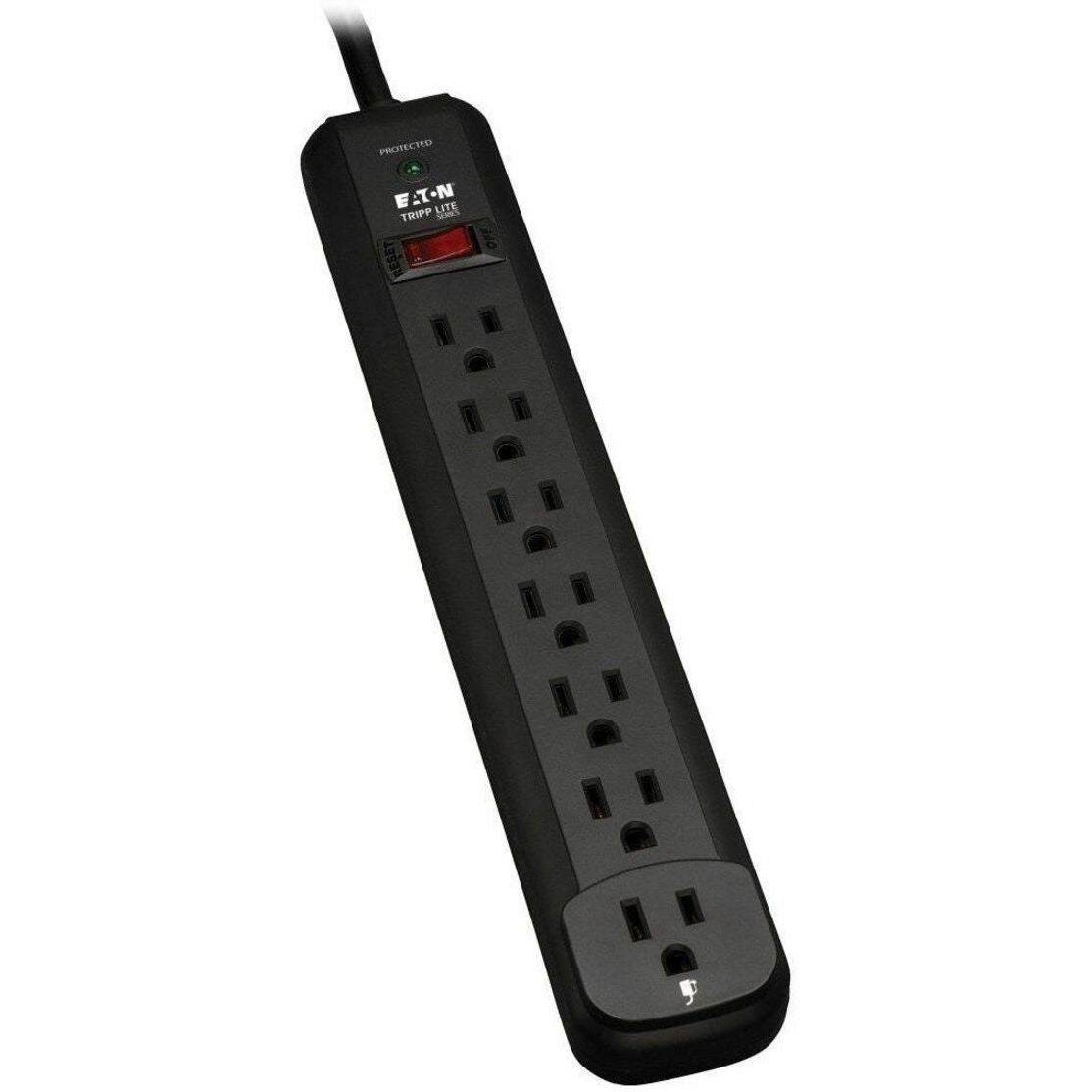 Front view of Tripp Lite TLP712B 7-outlet surge protector showing outlet layout and power switch-alternate-image1