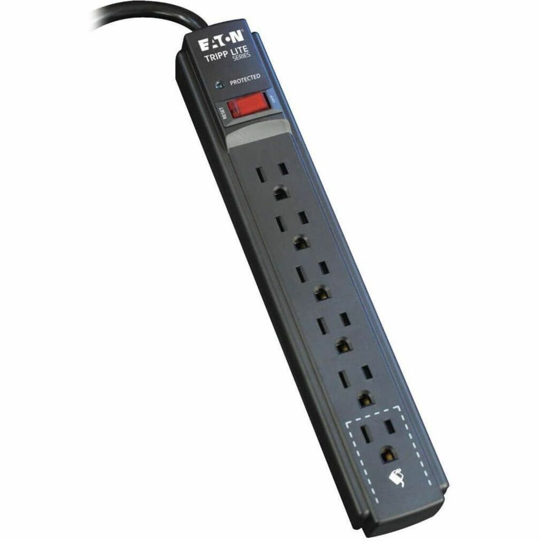 Front view of Tripp Lite TLP606B surge protector showing six outlets and power switch-alternate-image1