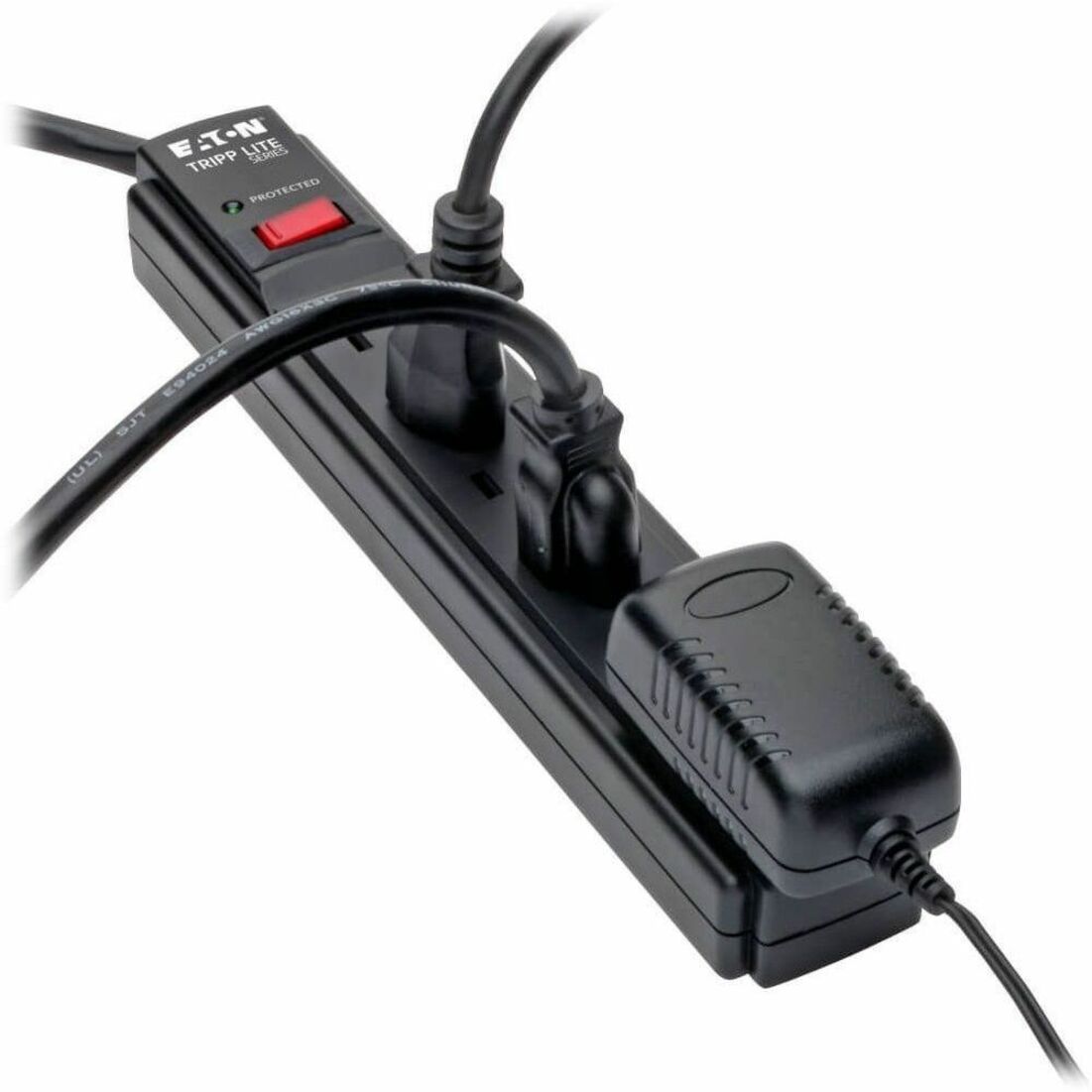 Side view of Tripp Lite surge protector highlighting right-angle plug design-alternate-image3