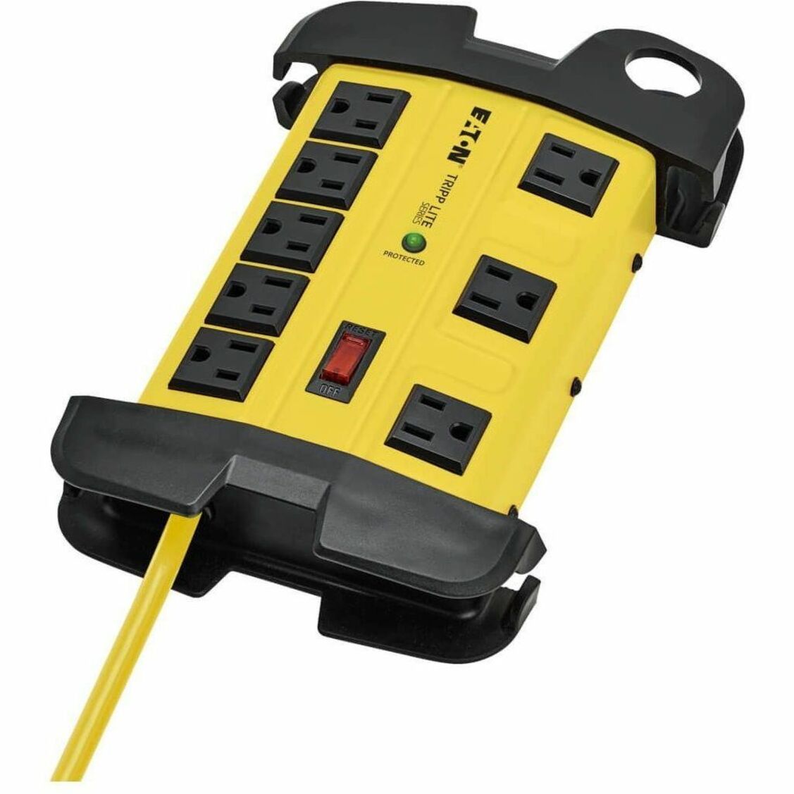 Yellow and black 8-outlet surge protector with safety features and power switch-alternate-image1