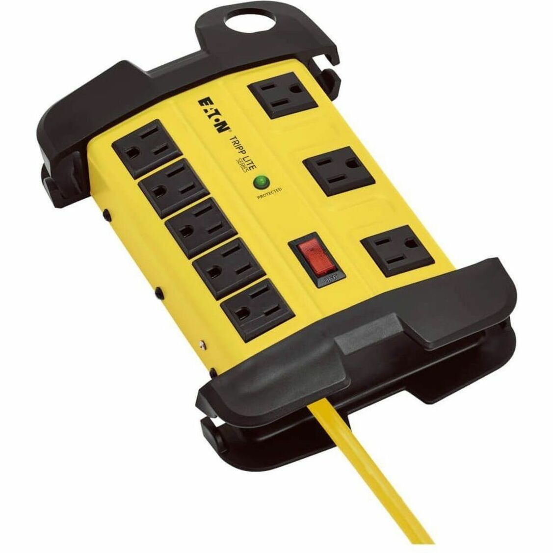 Angled view of yellow surge protector showing safety features-alternate-image3