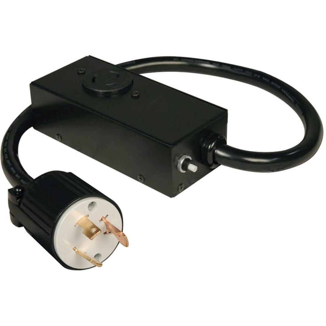 Tripp Lite P043-002 power adapter showing L5-30P plug and metal housing with integrated circuit breaker-alternate-image1