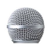 Genuine Shure RK143G silver mesh replacement grille for SM58 microphone showing spherical design and detailed mesh pattern