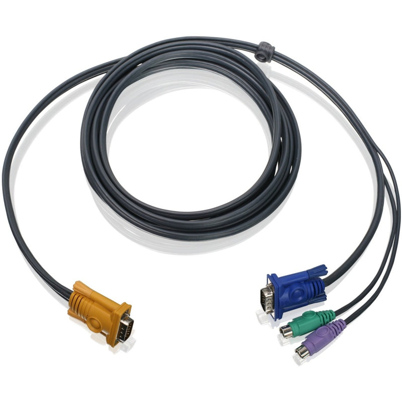 IOGEAR PS/2 KVM cable with yellow and blue VGA connectors and green/purple PS/2 connectors against white background