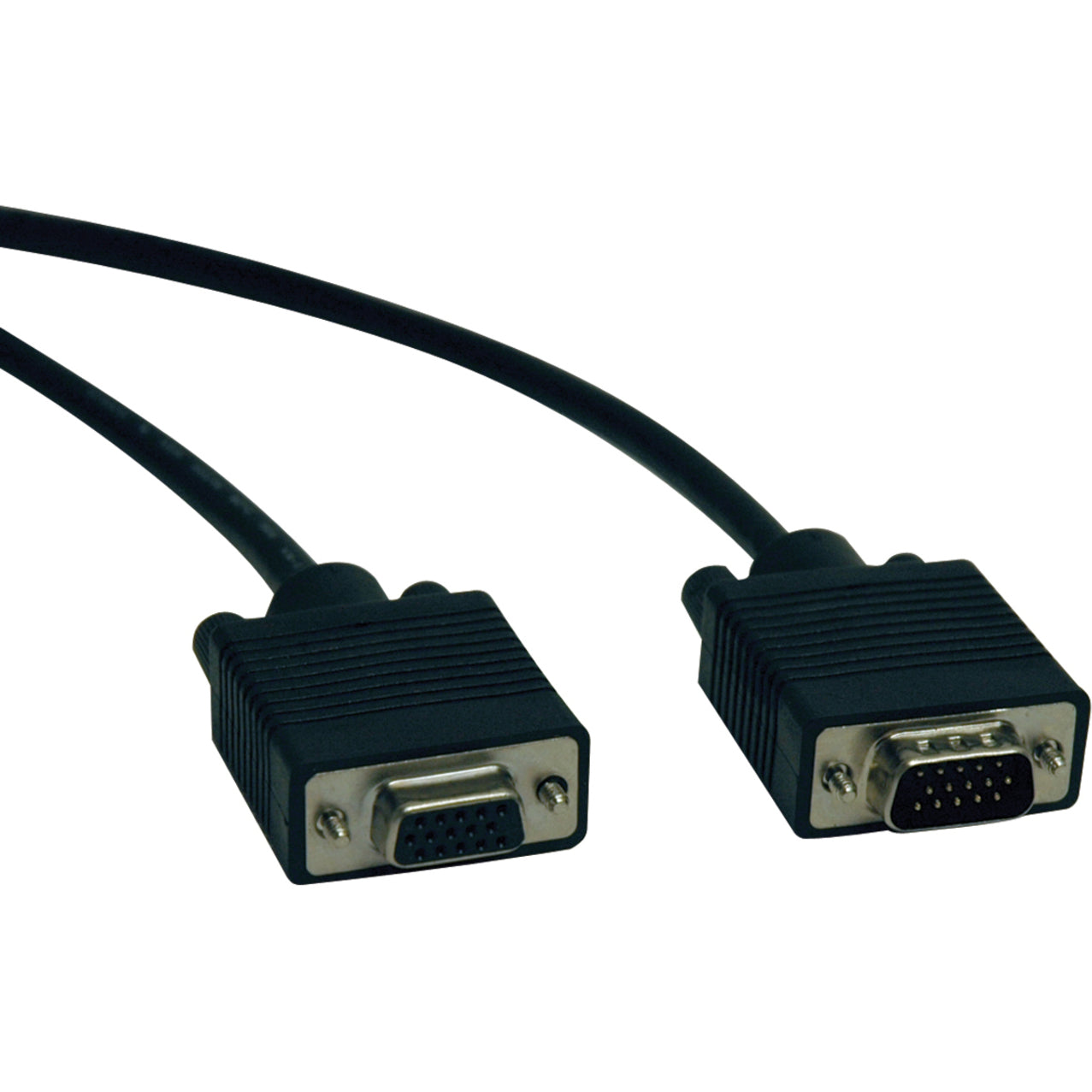 Close-up view of Tripp Lite P781-010 KVM cable showing HD15 male and female connectors with black molded housing-alternate-image1