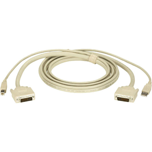 10-foot Black Box ServSwitch combination cable with DVI and USB connectors on both ends, shown coiled in beige color-alternate-image1