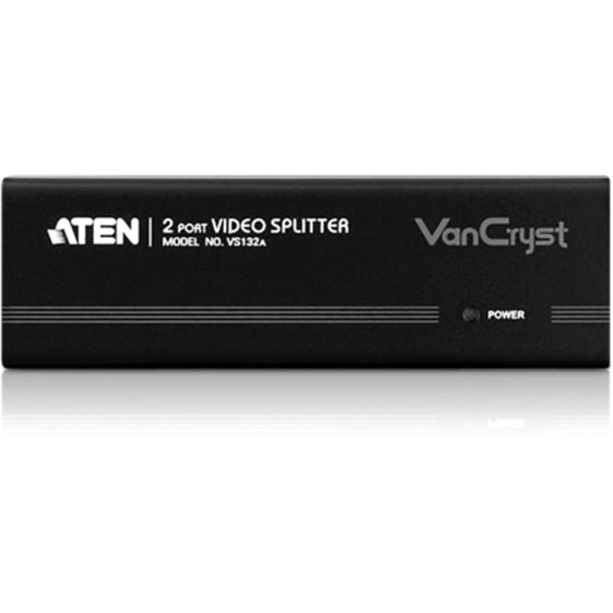 Side angle view of Aten VS132A video splitter showcasing sleek industrial design and build quality