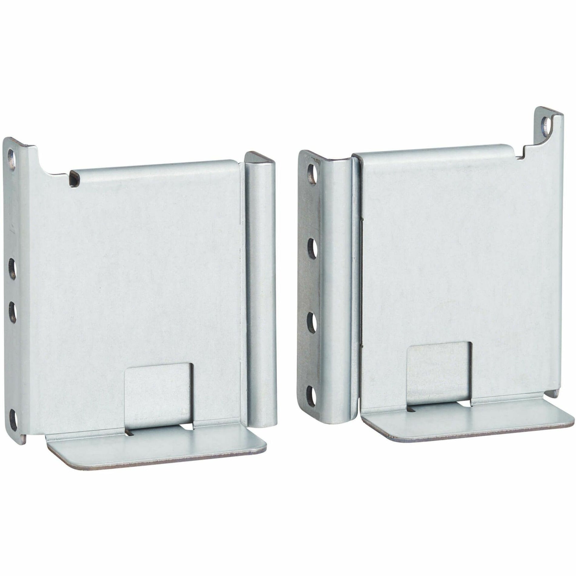 Side view of Eaton 2-Post Rail Kit mounting brackets showing L-shaped silver panels with multiple mounting points-alternate-image1