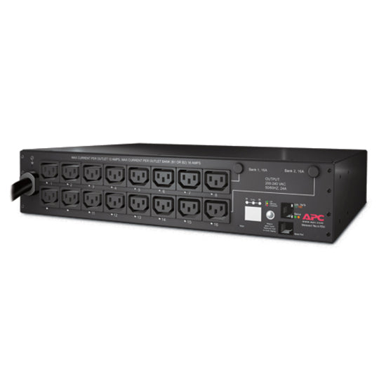 Front view of APC Switched Rack PDU AP7911A showing 16 IEC outlets and digital control interface-alternate-image1