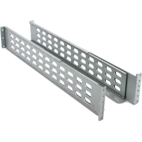 Side view of APC rack mount rails showing detailed mounting points and perforated pattern