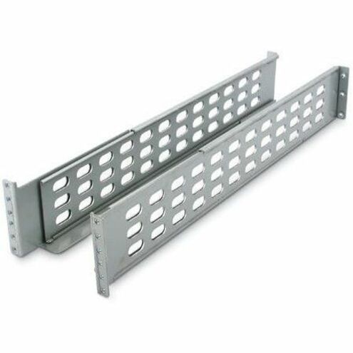 APC 4 Post Rack Mount Rails in gray with perforated design shown in front angled view