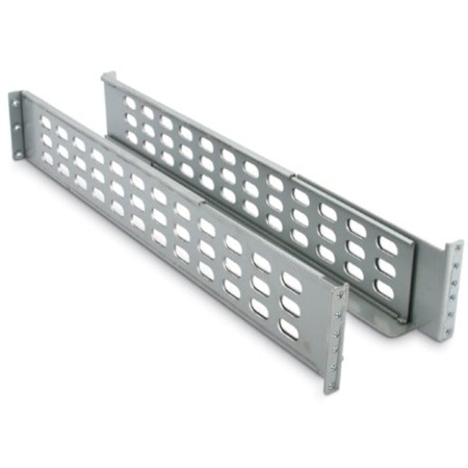 Detailed view of APC rack mount rails highlighting ventilation pattern and structural design