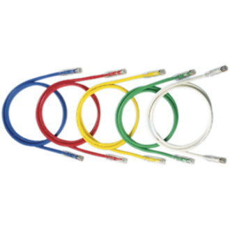 Panduit NetKey Cat6 patch cables displayed in five different colors - blue, red, yellow, green, and white, arranged in a rainbow pattern-alternate-image1