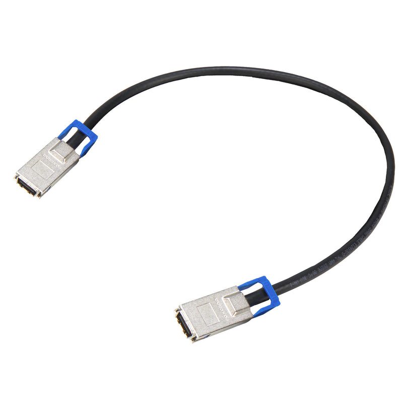 HPE E Local Network Cable with CX4 connectors and blue release tabs, showing black cable jacket and silver metallic connector housing