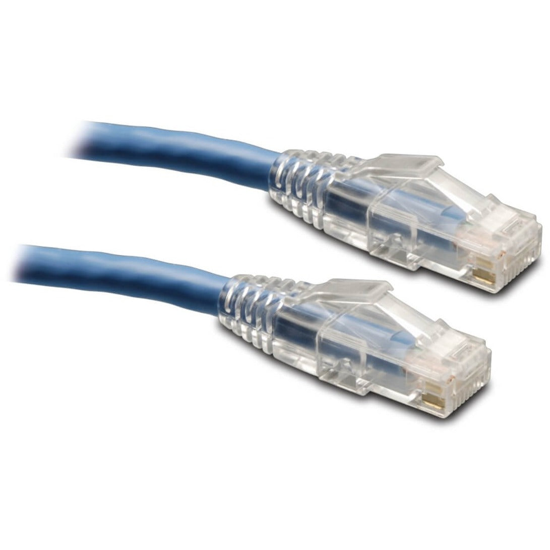 Blue Cat6 ethernet cable with transparent RJ-45 connectors showing internal wiring configuration-alternate-image1