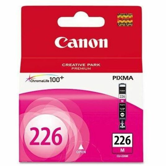 Front view of Canon CLI-226 Magenta ink cartridge retail packaging with ChromaLife100+ and PIXMA branding-alternate-image1