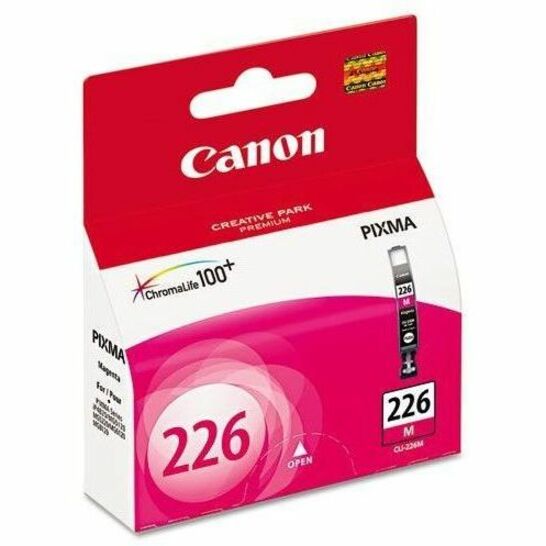 Angled view of Canon CLI-226 Magenta ink cartridge retail box showing product specifications and ChromaLife100+ logo-alternate-image2