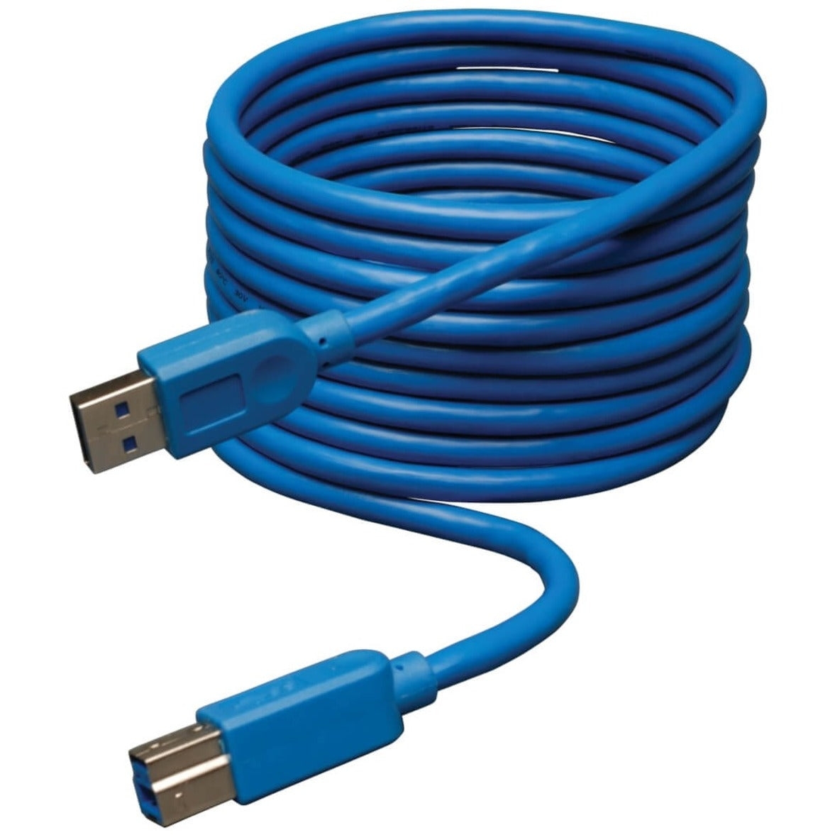 Full length view of coiled blue Tripp Lite USB 3.0 cable showing 10-foot extension-alternate-image2