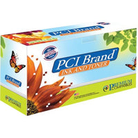 PCI Brand compatible cyan toner cartridge box featuring nature-inspired design with sunflower and butterfly graphics-alternate-image1