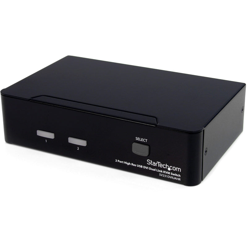 Angled view of the StarTech.com KVM switch emphasizing compact design