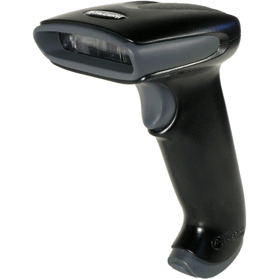 Side view of the Honeywell Hyperion 1300g barcode scanner showing its ergonomic design with black housing and gray accents-alternate-image1