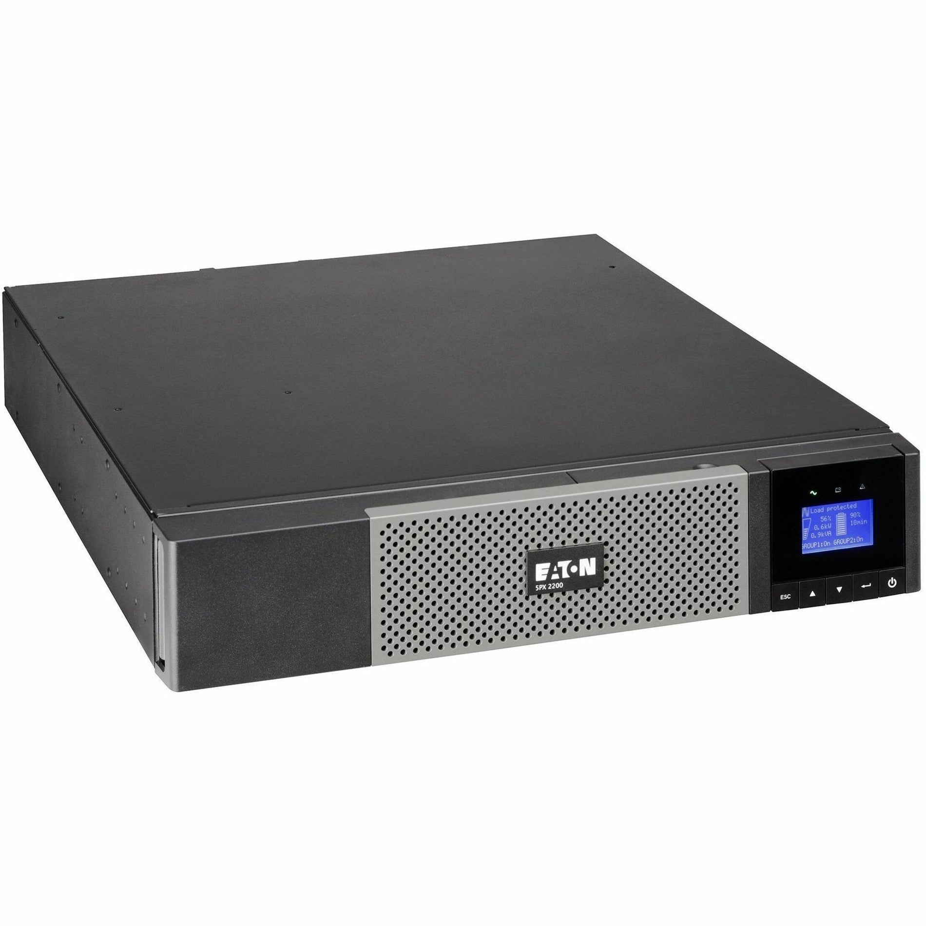 Rack-mounted horizontal view of Eaton 5PX UPS with display panel-alternate-image2