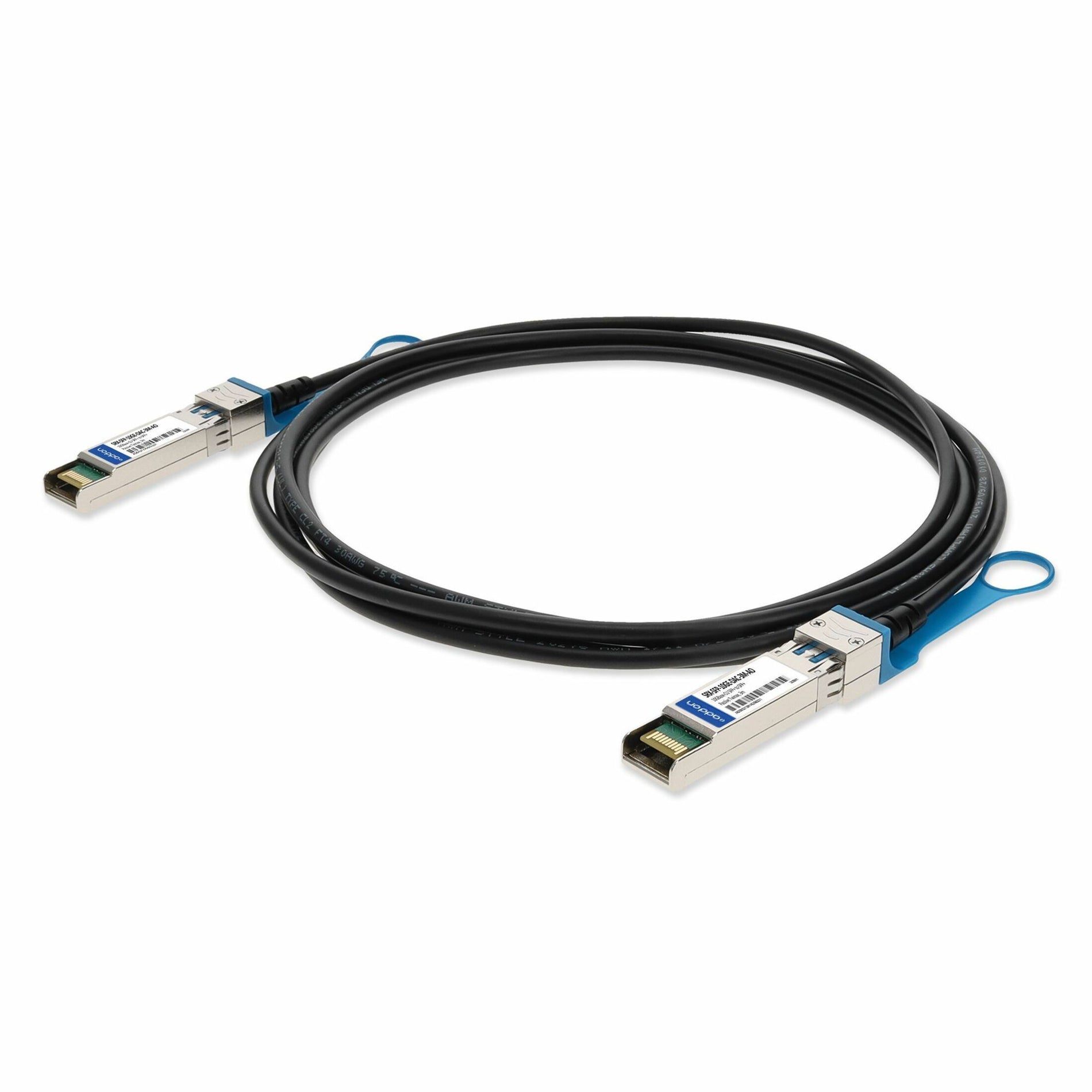 3-meter black Twinax copper cable with SFP+ connectors on both ends featuring blue pull tabs-alternate-image2